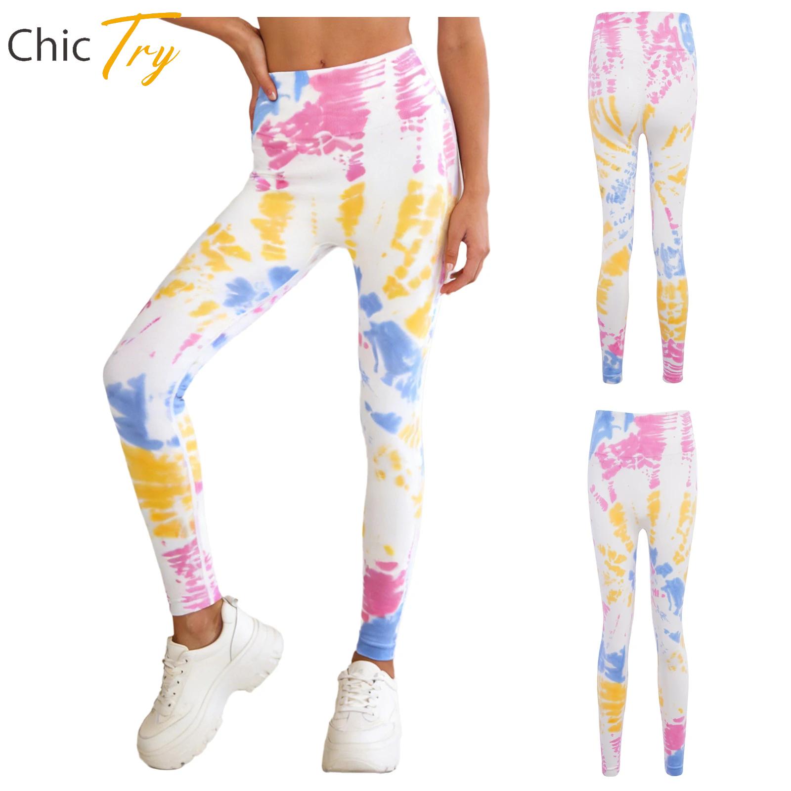 Pilates Yoga Legging - Женские эластичные леггинсы с эффектом тай-дай